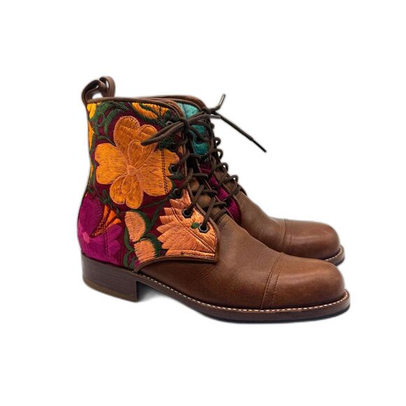 Teysha Custom Handwoven Embroidered Peace Floral Boot - Brown/Multi 40/9-9.5 - Picture 1 of 11